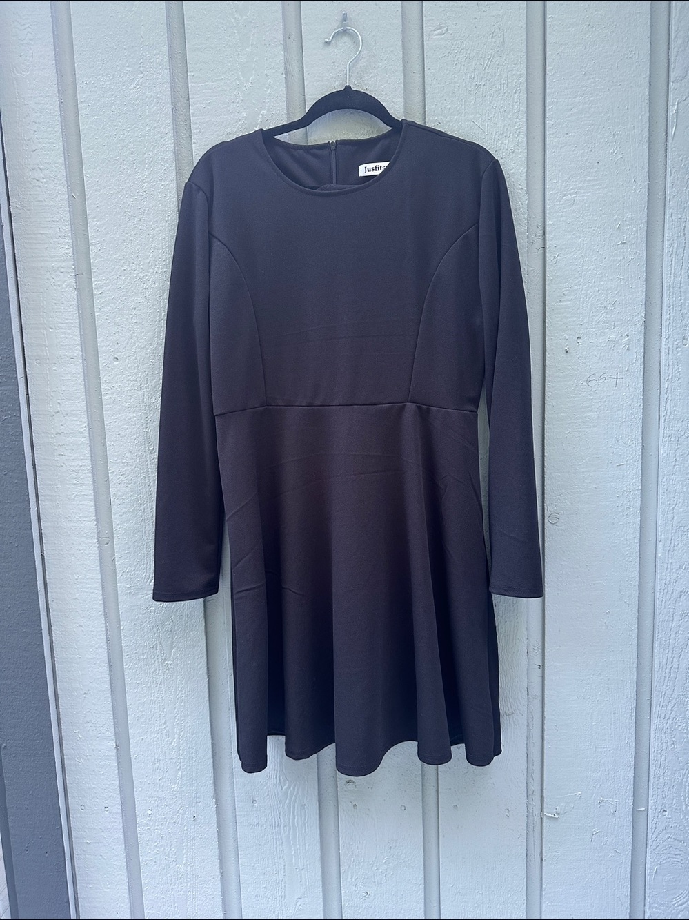 JustFab Black Long-Sleeve Fit & Flare Dress
